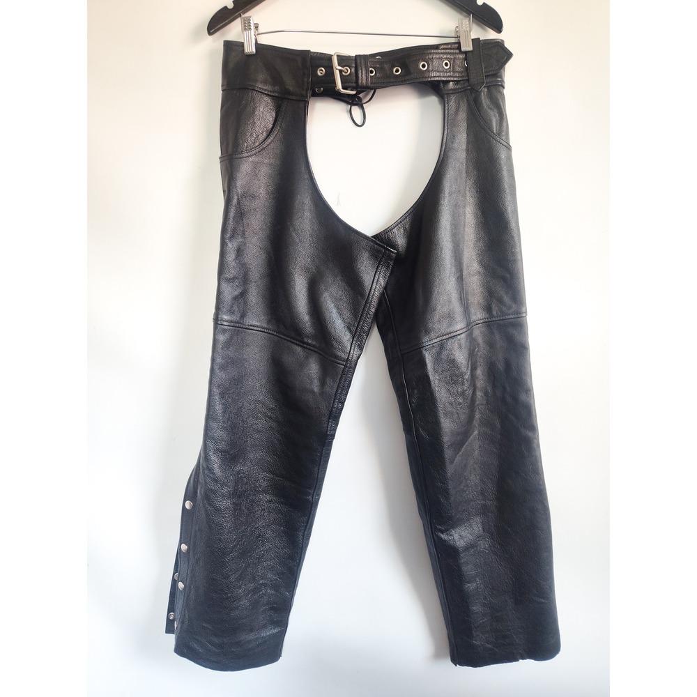 Vintage Chaps Motorcycle Large Leather Black Biker Riding Gear Heavyweight FMC